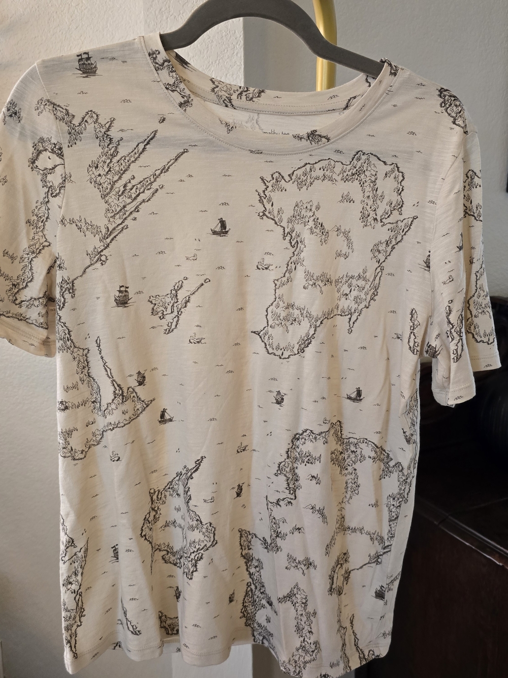 Banana Republic Cream Short-Sleeve Tee with Black Map Print